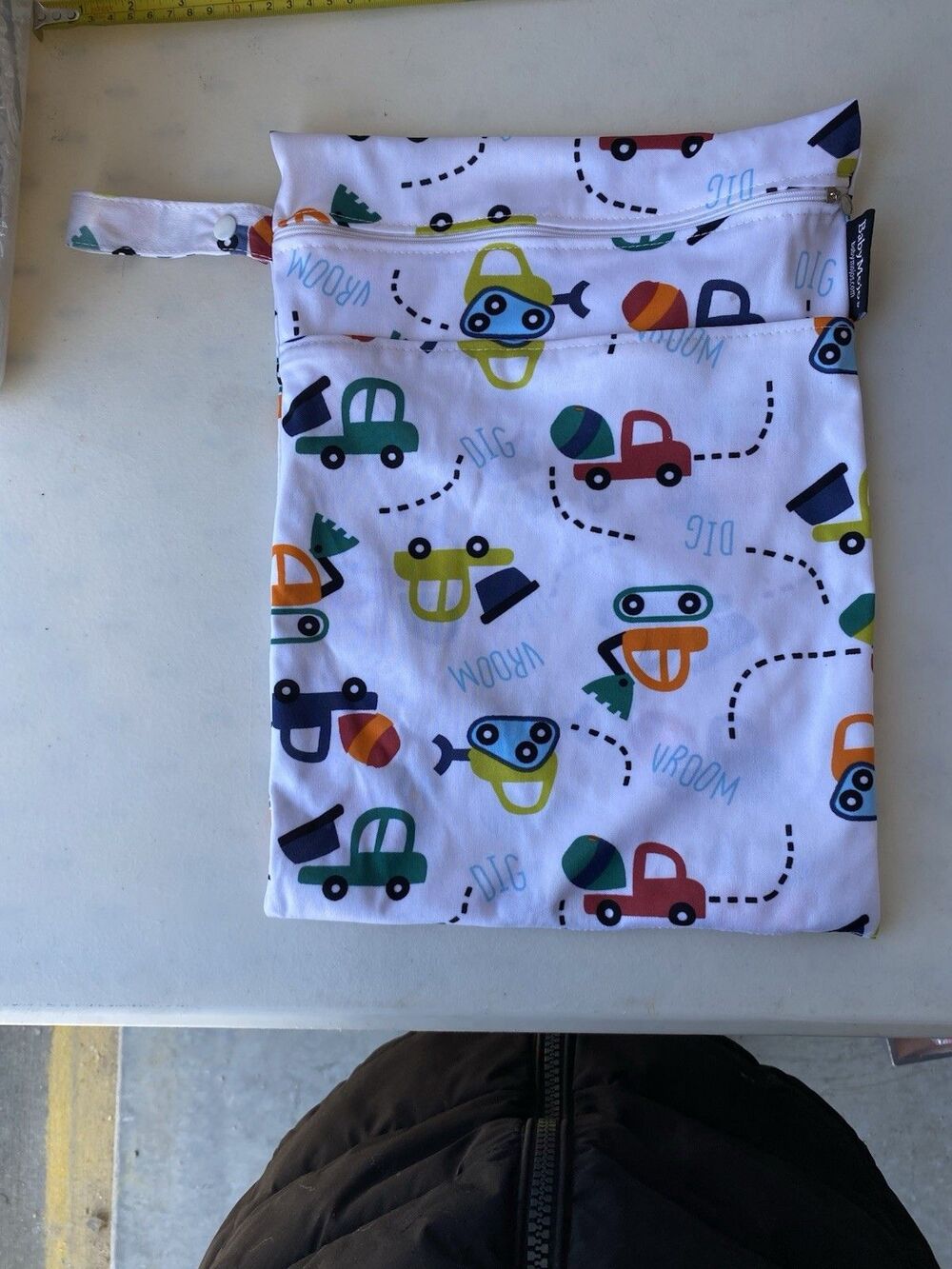 BabyMojos Construction Trucks Vroom Dig Wet Bag Dual Zipper Pockets